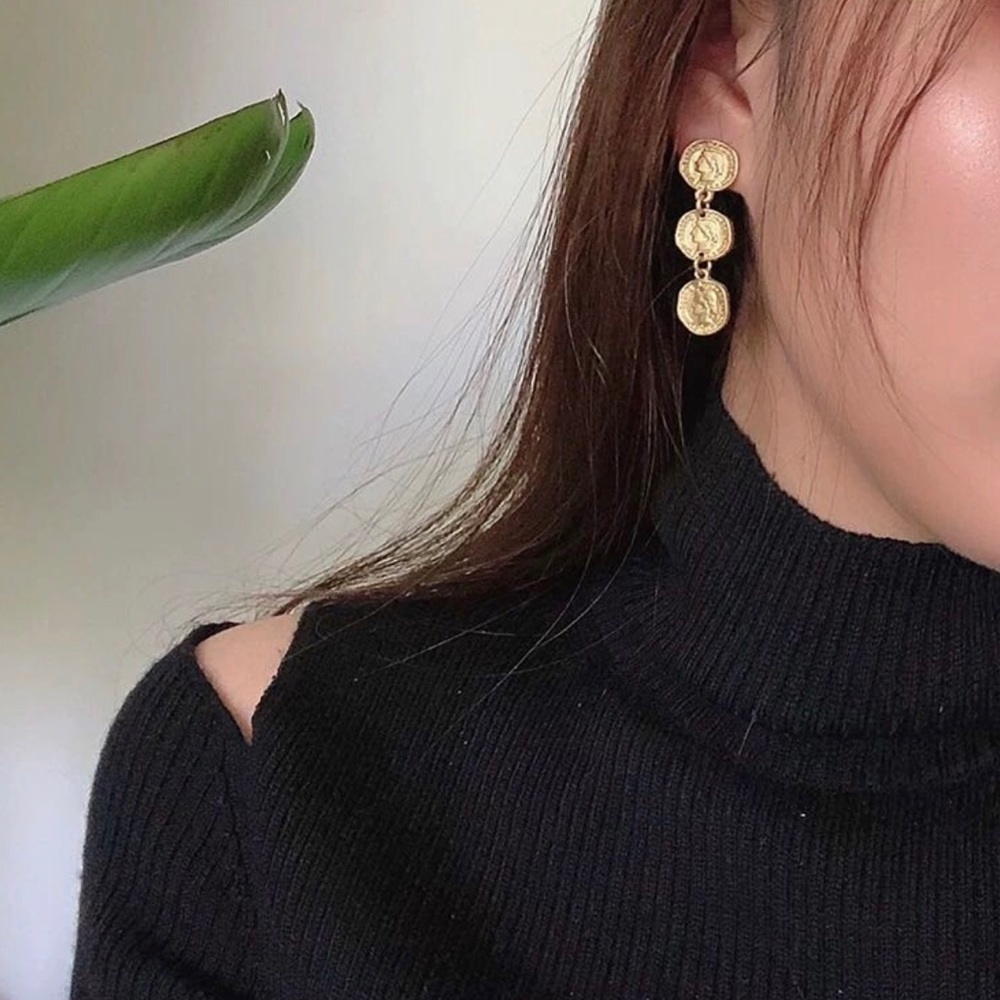 Matte Gold Mini Coin Drop Earrings - Picture 1 of 3